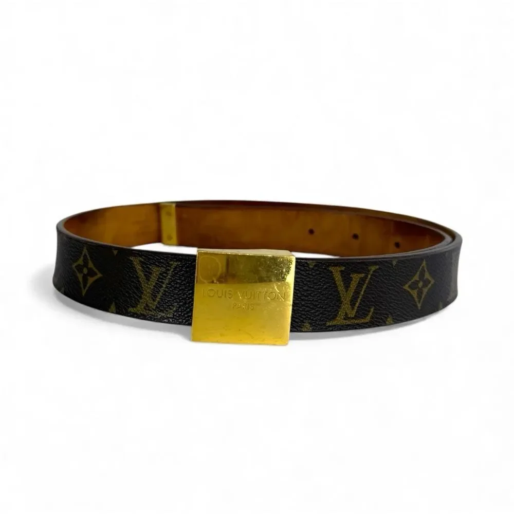 LOUIS VUITTON Gold and Brown LV Monogram Women's Belt